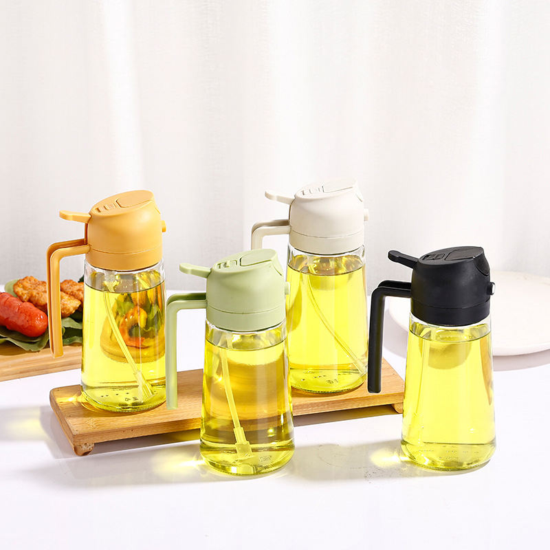 450Ml Two-In-One Spray And Pour Dual-Purpose Glass Oil Sprayer Kitchen Oil Bottle Press Spray Without Oil