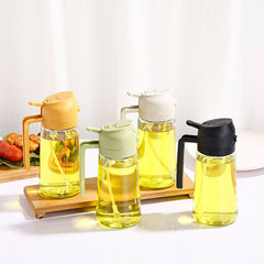 450Ml Two-In-One Spray And Pour Dual-Purpose Glass Oil Sprayer Kitchen Oil Bottle Press Spray Without Oil