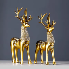 Home Decor Luxury Retro Resin Crafts for Home Decoration Sculpture Pair of Snowflake Deer