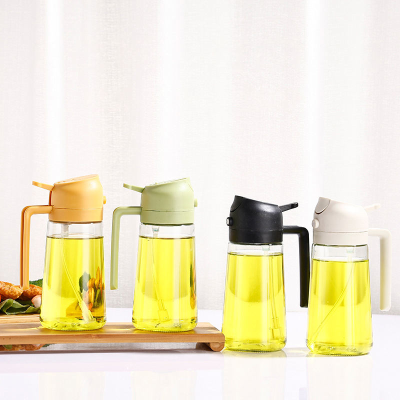 450Ml Two-In-One Spray And Pour Dual-Purpose Glass Oil Sprayer Kitchen Oil Bottle Press Spray Without Oil