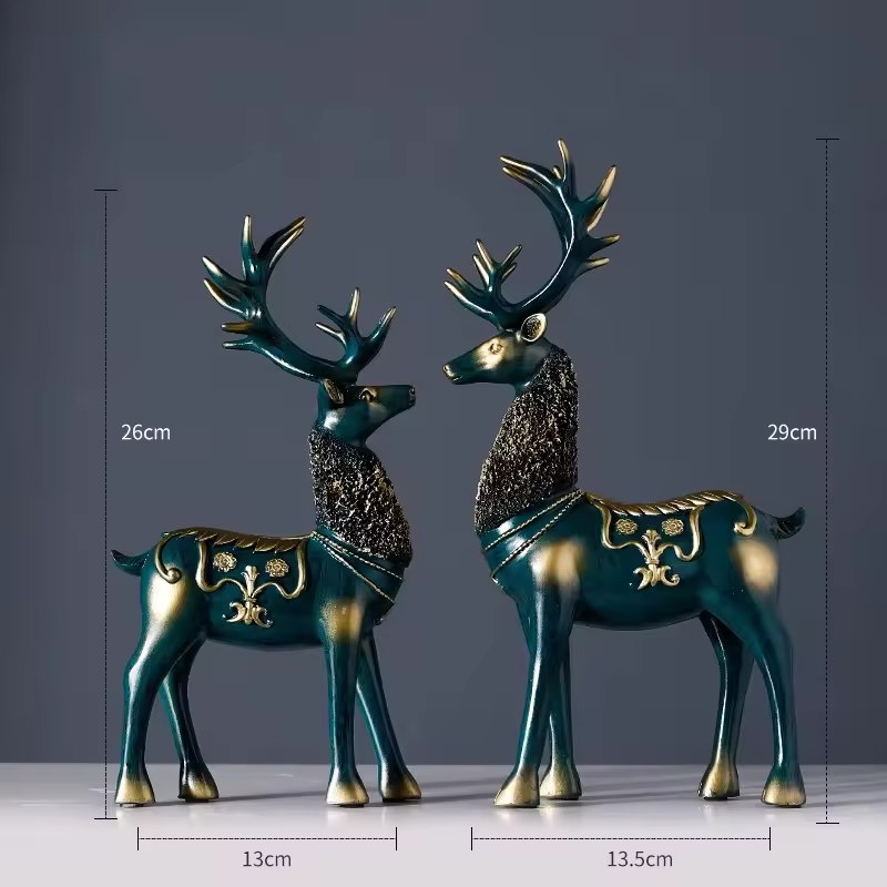 Home Decor Luxury Retro Resin Crafts for Home Decoration Sculpture Pair of Snowflake Deer