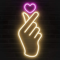 Finger Heart Neon Signs K-Pop Heart Hand Led Sign Pink Warm White Korean Hand Symbol Love Lights Wall Bedroom Game Room Decor