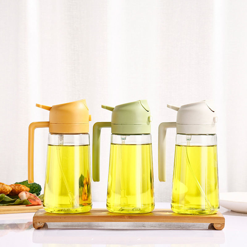 450Ml Two-In-One Spray And Pour Dual-Purpose Glass Oil Sprayer Kitchen Oil Bottle Press Spray Without Oil