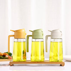 450Ml Two-In-One Spray And Pour Dual-Purpose Glass Oil Sprayer Kitchen Oil Bottle Press Spray Without Oil