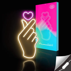 Finger Heart Neon Signs K-Pop Heart Hand Led Sign Pink Warm White Korean Hand Symbol Love Lights Wall Bedroom Game Room Decor