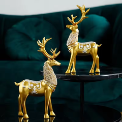 Home Decor Luxury Retro Resin Crafts for Home Decoration Sculpture Pair of Snowflake Deer