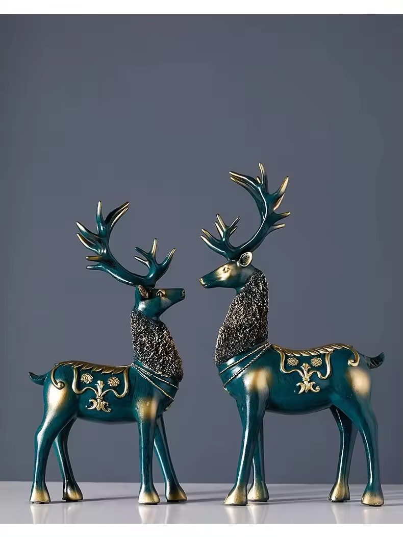 Home Decor Luxury Retro Resin Crafts for Home Decoration Sculpture Pair of Snowflake Deer