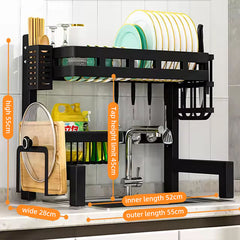 Home Items Organizer Stainless Steel Dish Drainer Over the Sink Dish Drying Storage Rack for Kitchen