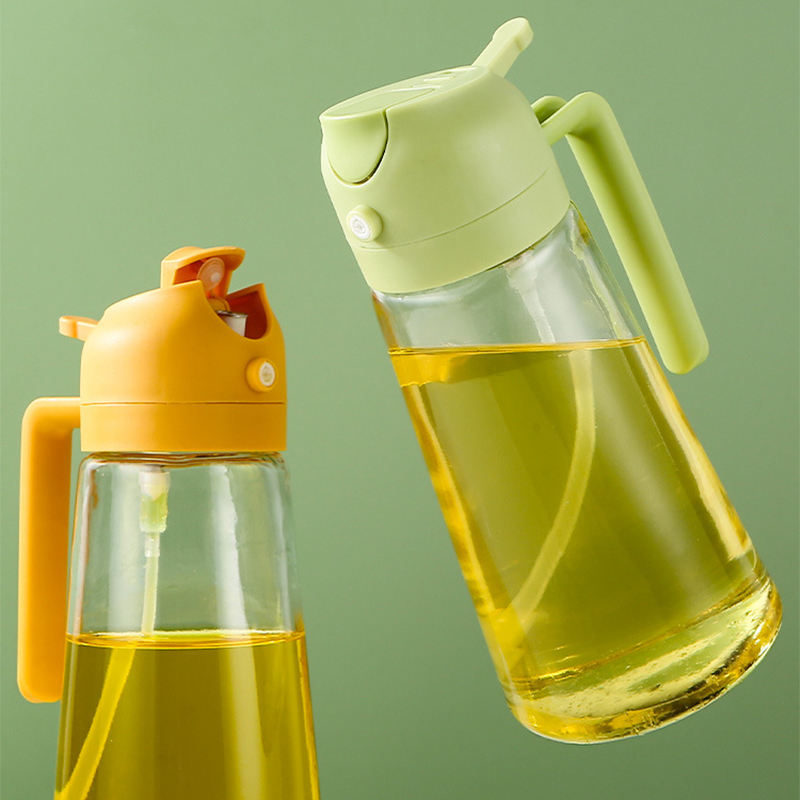 450Ml Two-In-One Spray And Pour Dual-Purpose Glass Oil Sprayer Kitchen Oil Bottle Press Spray Without Oil