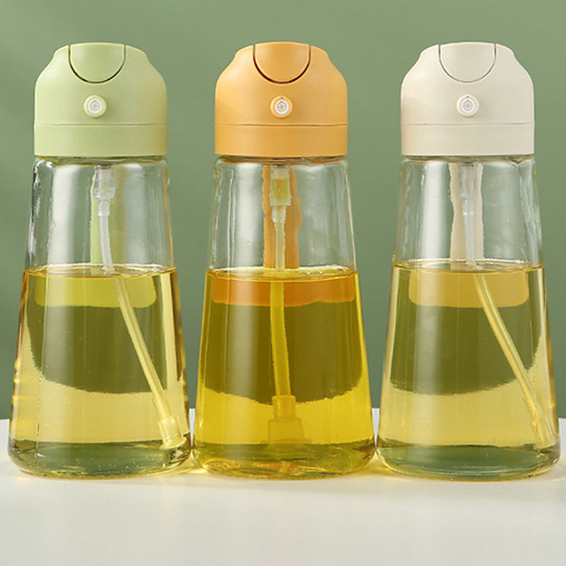 450Ml Two-In-One Spray And Pour Dual-Purpose Glass Oil Sprayer Kitchen Oil Bottle Press Spray Without Oil