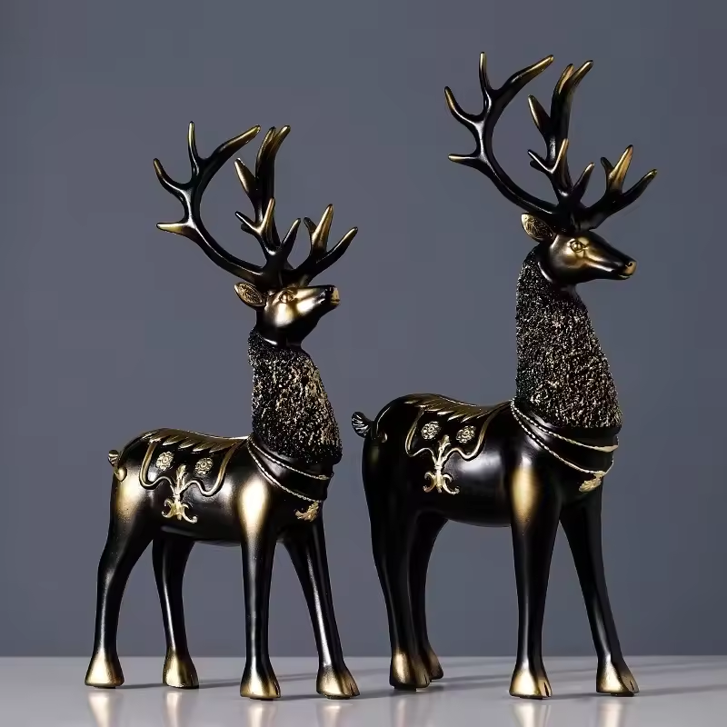 Home Decor Luxury Retro Resin Crafts for Home Decoration Sculpture Pair of Snowflake Deer