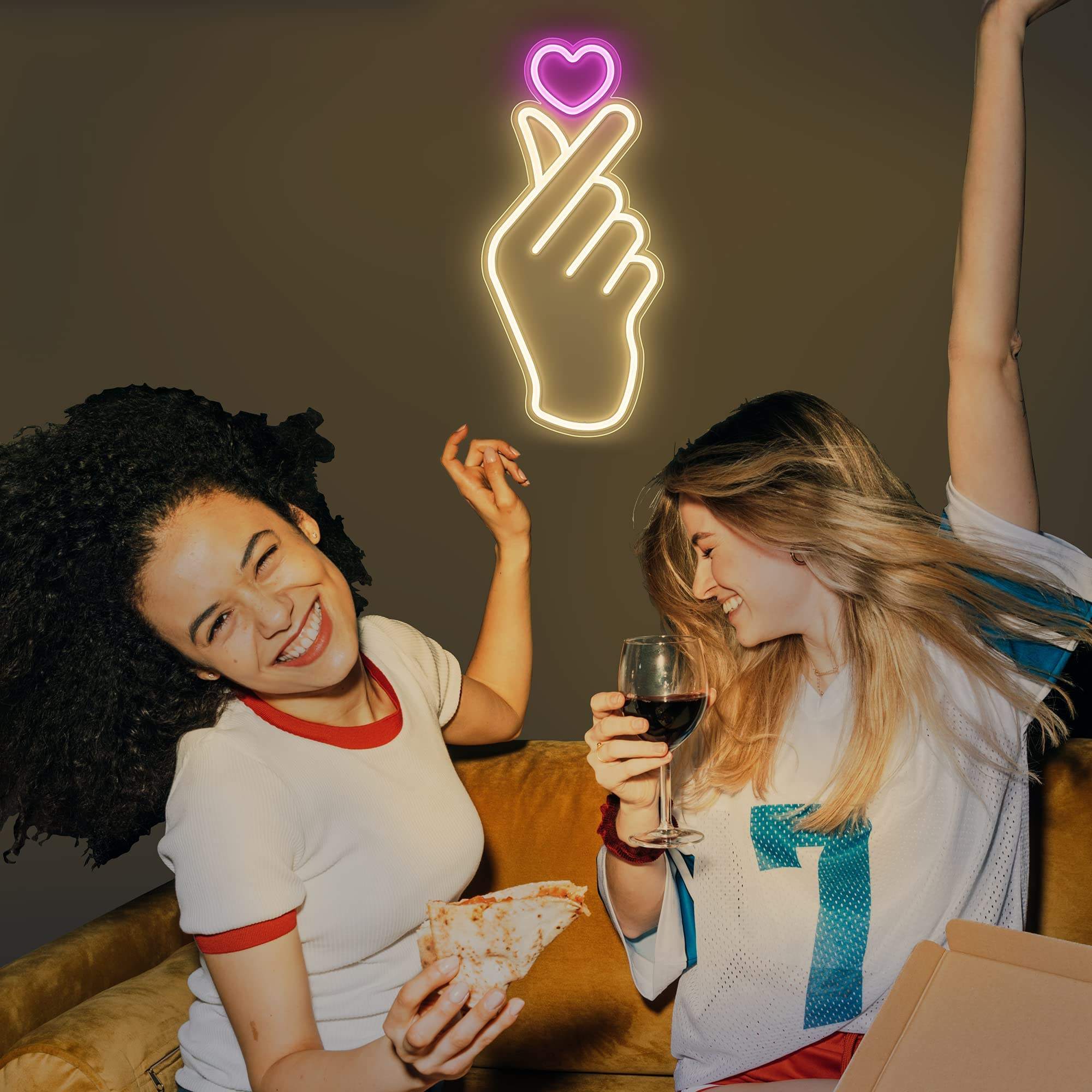Finger Heart Neon Signs K-Pop Heart Hand Led Sign Pink Warm White Korean Hand Symbol Love Lights Wall Bedroom Game Room Decor