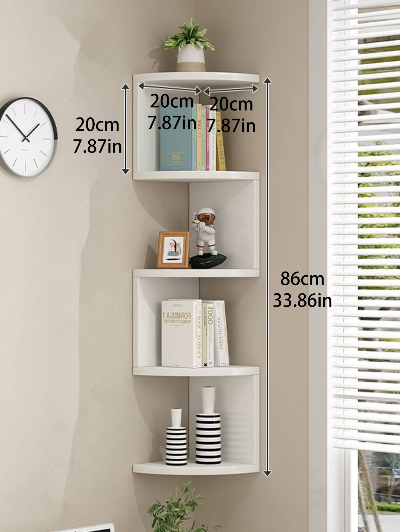 Nordic 5 Layers Wooden Corner Shelf Floating Semi-Circle Storage Shelves Bookshelf Wall Display Corner Shelf Home Decor