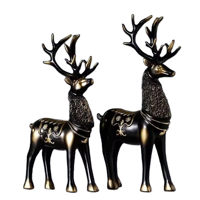 Home Decor Luxury Retro Resin Crafts for Home Decoration Sculpture Pair of Snowflake Deer
