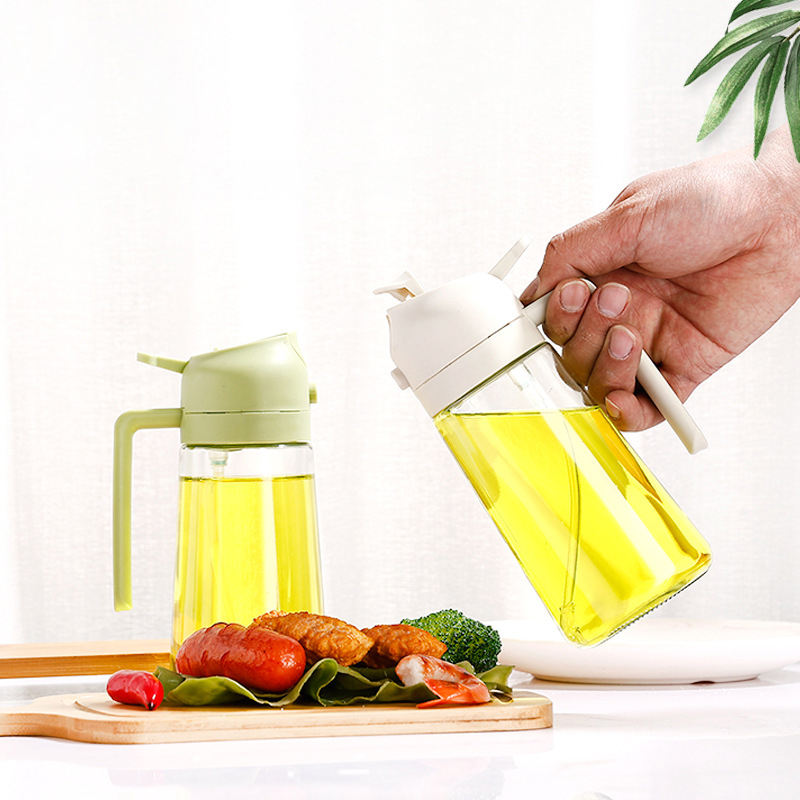 450Ml Two-In-One Spray And Pour Dual-Purpose Glass Oil Sprayer Kitchen Oil Bottle Press Spray Without Oil