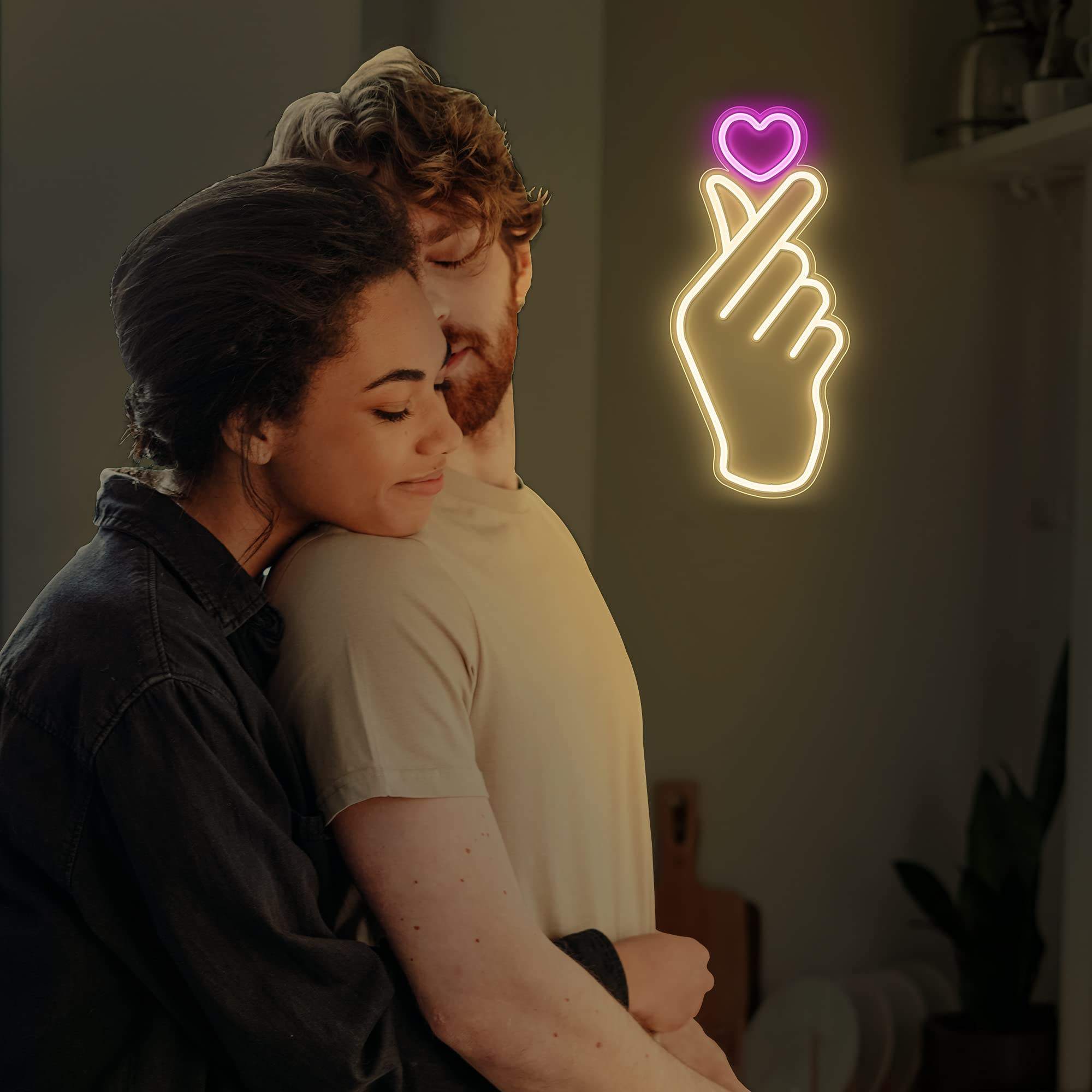 Finger Heart Neon Signs K-Pop Heart Hand Led Sign Pink Warm White Korean Hand Symbol Love Lights Wall Bedroom Game Room Decor