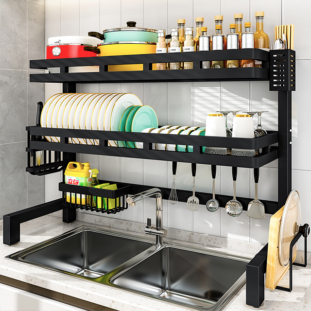 Home Items Organizer Stainless Steel Dish Drainer Over the Sink Dish Drying Storage Rack for Kitchen