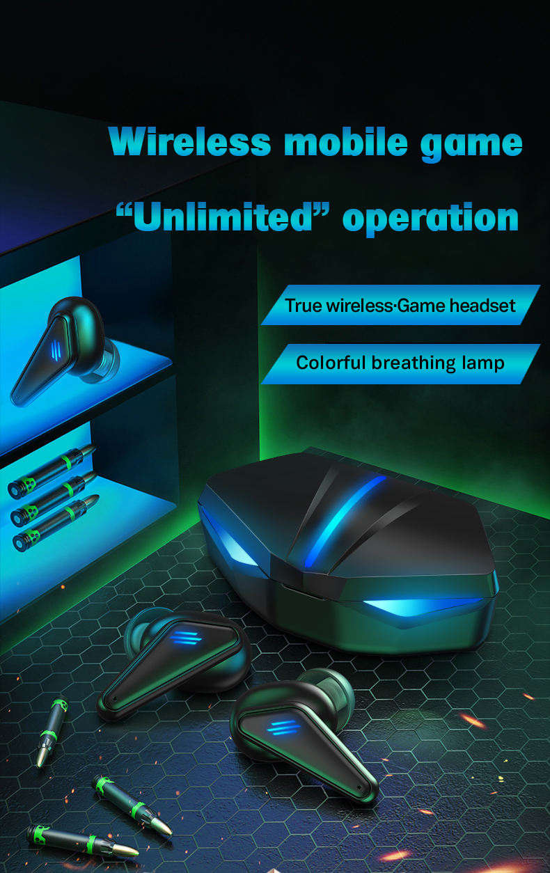 Gaming Headset Low Latency Bluetooth Earphones Earbuds with Mic Bass Audio Sound Positioning Wireless Headphones for PUBG