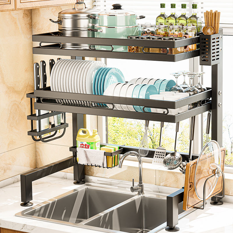 Home Items Organizer Stainless Steel Dish Drainer Over the Sink Dish Drying Storage Rack for Kitchen